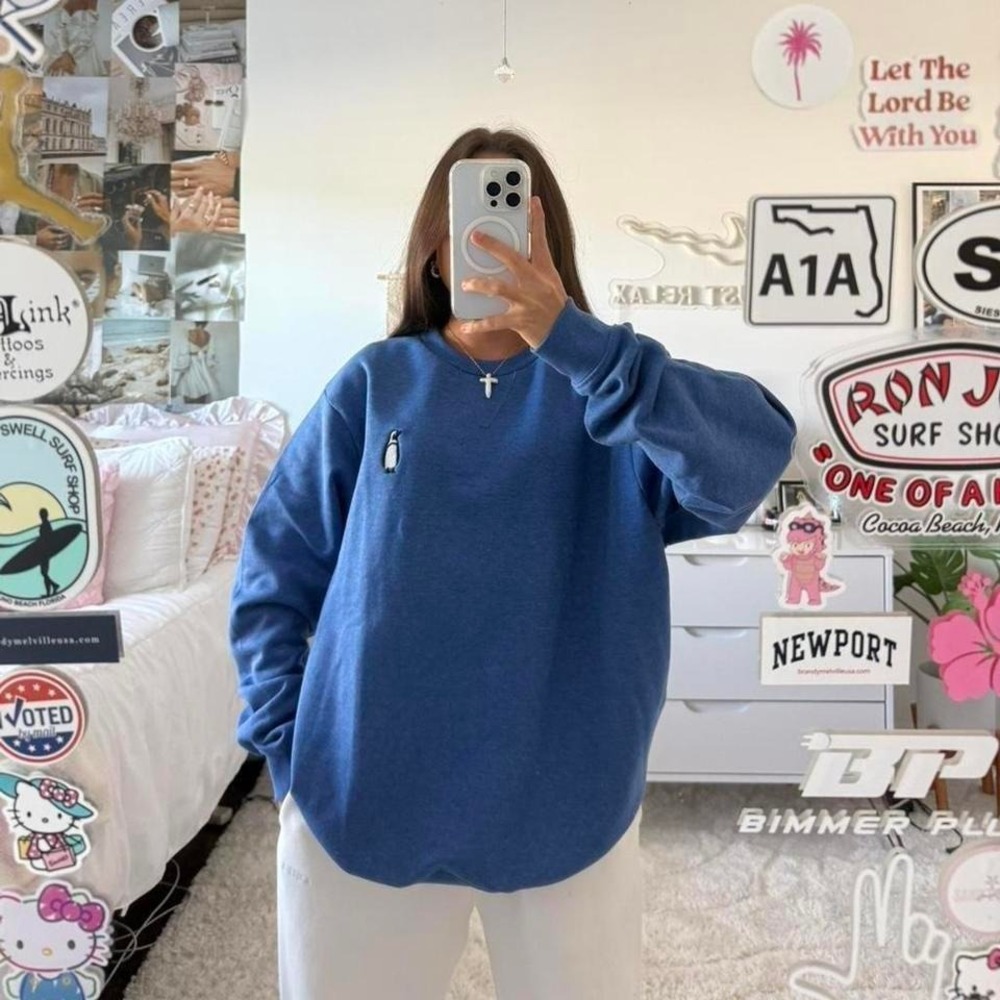 pretty royal blue embroidered penguin crewneck sweatshirt‎